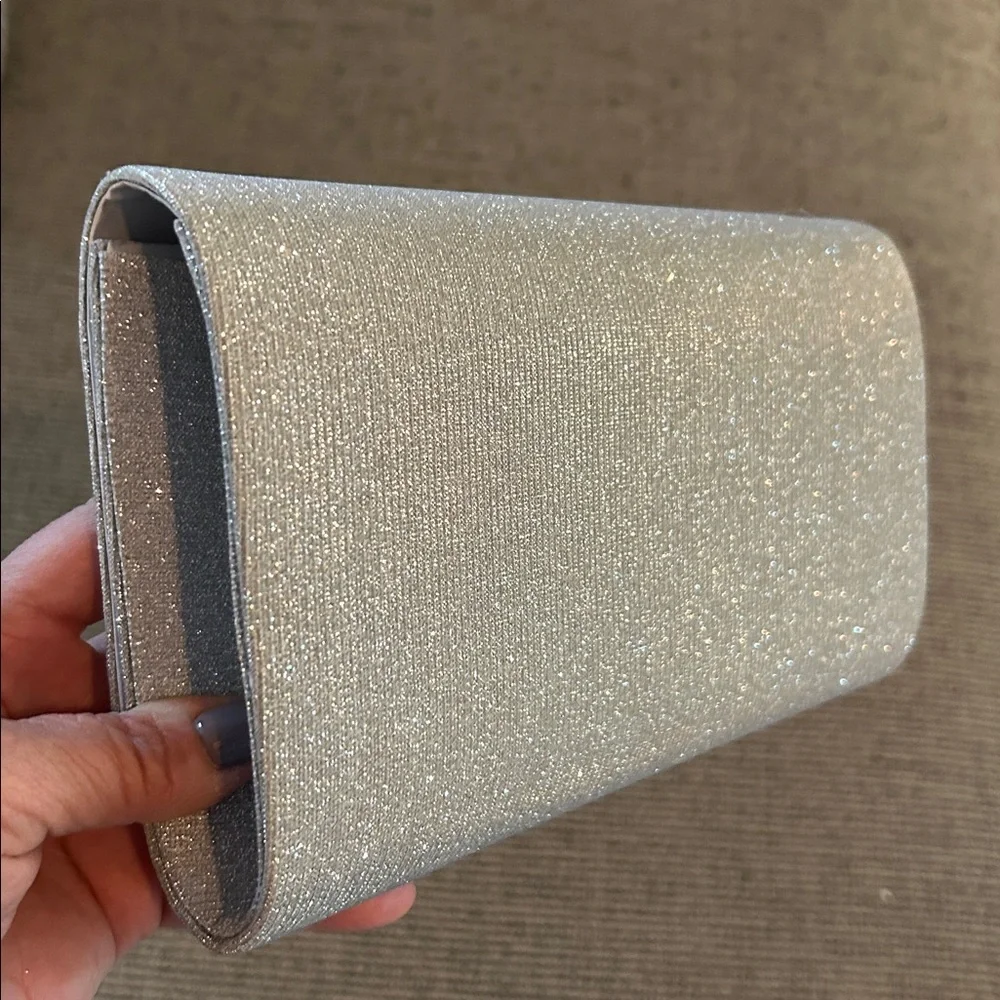 Melanie Lyne Silver Crystal Clutch Bag with silvertone chain glitter wedding
